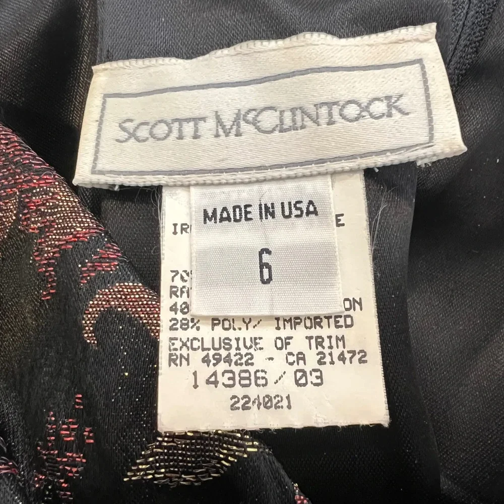 Scott McClintock Vintage 90's Black Velvet Cocktail Dress 6 Off Shoulder Jaquard